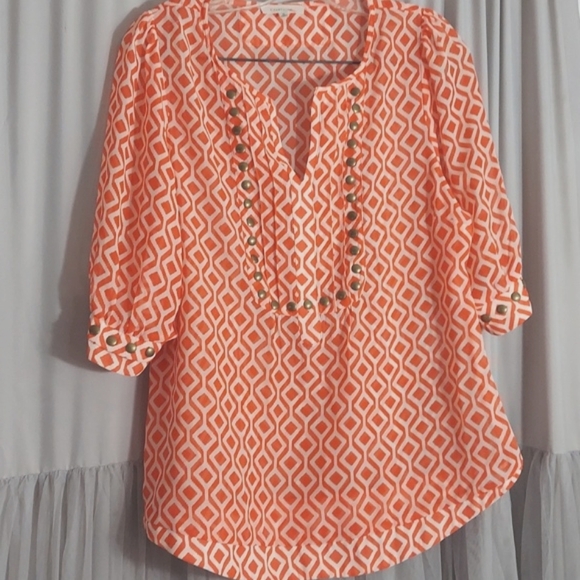 41 Hawthorn  3/4 sleeves V neck cuffs Boho Blouse Tunic Top Sz M - Picture 1 of 7